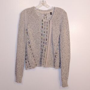 Elegant Gray Knit Cardigan with Multicolor Accents